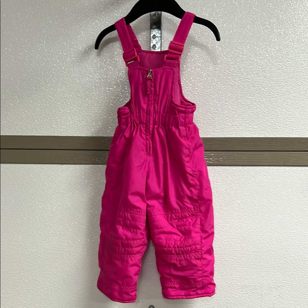 Kids Vibrant Pink Insulated Snow Bibs With Adjustable Straps